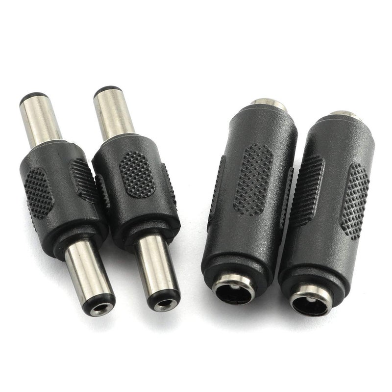 RLECS 2pcs DC 5.5x2.1mm Male to Male Power Plug Connector & 2pcs DC 5.5x2.1mm Female to Female Power Jack Connector Adapter for CCTV - Image 1